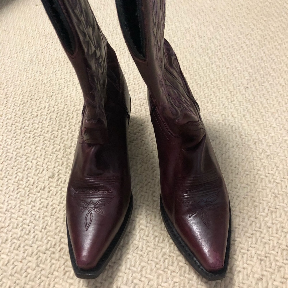 Cordovan cowboy boots. All leather. Size 8.5
